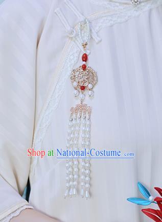 Top Grade Chinese Classical Pearls Tassel Brooch Accessories Handmade Ancient Hanfu Waist Pendant for Women