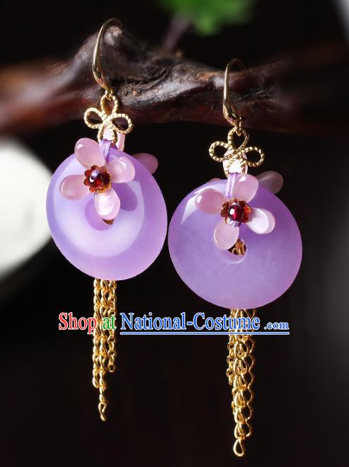 Traditional Chinese Fragrans Ear Accessories Handmade Eardrop National Cheongsam Violet Peace Buckle Earrings for Women