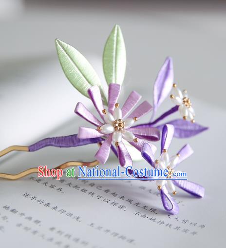 Handmade Chinese Classical Purple Silk Hairpins Traditional Hair Accessories Ancient Hanfu Hair Clip for Women