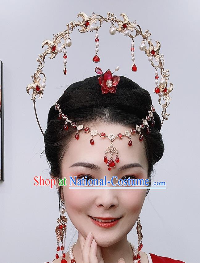 Chinese Classical Golden Phoenix Hair Crown Traditional Hanfu Hair Accessories Handmade Tang Dynasty Hairpins for Women