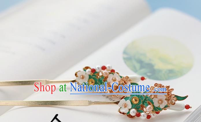 Handmade Chinese Classical Pearls Hairpins Traditional Hair Accessories Ancient Qing Dynasty Court Hair Clip for Women