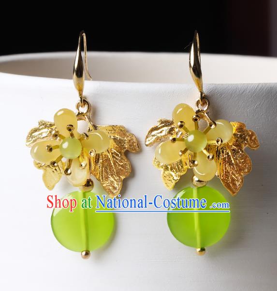 Traditional Chinese Fragrans Ear Accessories Handmade Eardrop National Cheongsam Green Opal Earrings for Women