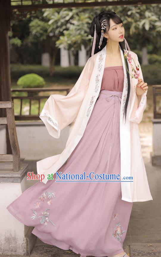 Chinese Song Dynasty Country Woman BeiZi Strapless and Skirt Traditional Hanfu Garment Ancient Village Girl Historical Costumes Full Set