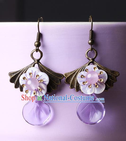 Traditional Chinese Violet Flower Ear Accessories Handmade Eardrop National Cheongsam Earrings for Women