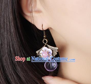 Traditional Chinese Violet Flower Ear Accessories Handmade Eardrop National Cheongsam Earrings for Women