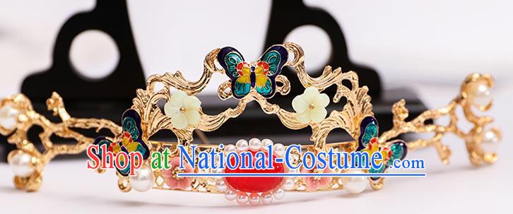 Chinese Classical Wedding Cloisonne Butterfly Hair Crown Traditional Bride Hair Accessories Handmade Hanfu Tassel Hairpins Complete Set