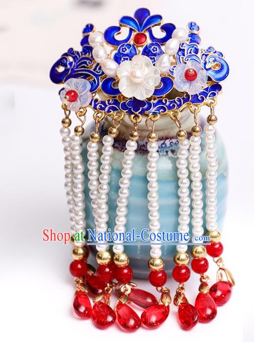 Handmade Chinese Classical Cloisonne Hairpins Traditional Hair Accessories Ancient Hanfu Beads Tassel Hair Clip for Women