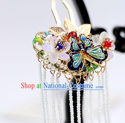 Chinese Classical Wedding Cloisonne Hair Crown Traditional Bride Hair Accessories Handmade Hanfu Butterfly Tassel Hairpins Full Set