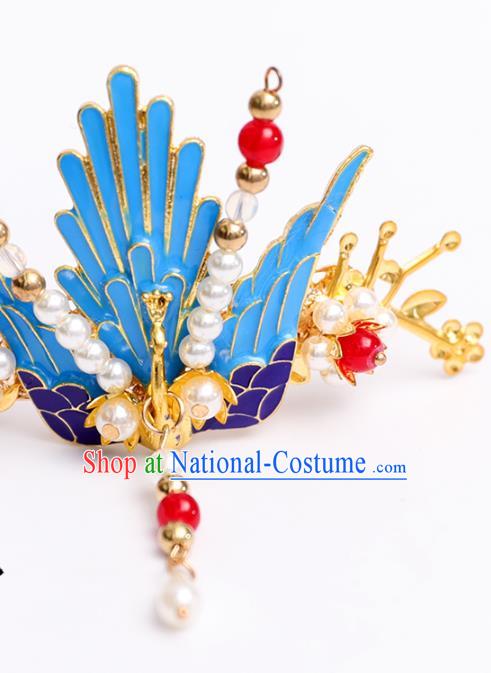 Handmade Chinese Classical Court Hairpins Traditional Hair Accessories Ancient Hanfu Cloisonne Phoenix Hair Crown for Women