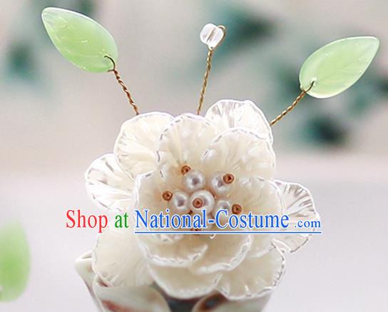 Handmade Chinese Classical Shell Peony Hairpins Traditional Hair Accessories Ancient Hanfu Hair Clip for Women