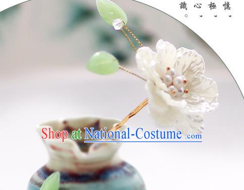 Handmade Chinese Classical Shell Peony Hairpins Traditional Hair Accessories Ancient Hanfu Hair Clip for Women