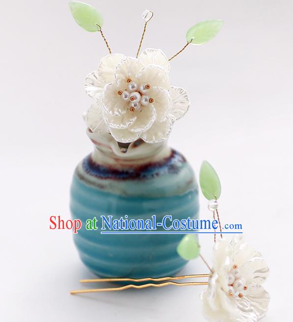 Handmade Chinese Classical Shell Peony Hairpins Traditional Hair Accessories Ancient Hanfu Hair Clip for Women