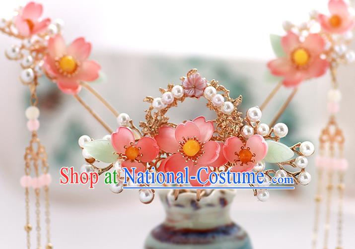 Chinese Classical Wedding Red Lotus Hair Crown Traditional Bride Hair Accessories Handmade Hanfu Tassel Hairpins Full Set