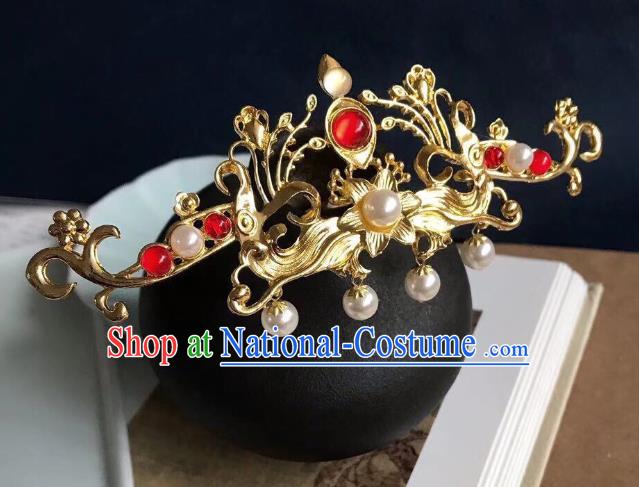 Chinese Classical Wedding Golden Phoenix Hair Crown Handmade Traditional Bride Hair Accessories Hairpins