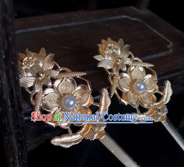 Handmade Chinese Tang Dynasty Princess Hair Clip Traditional Hair Accessories Ancient Court Golden Plum Hairpins for Women