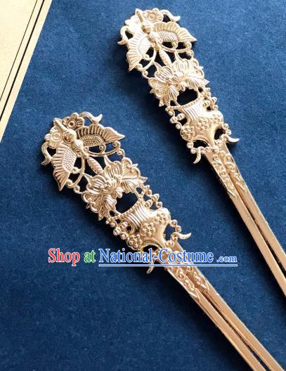 Handmade Chinese Tang Dynasty Queen Hair Clip Traditional Hair Accessories Ancient Court Golden Butterfly Hairpins for Women