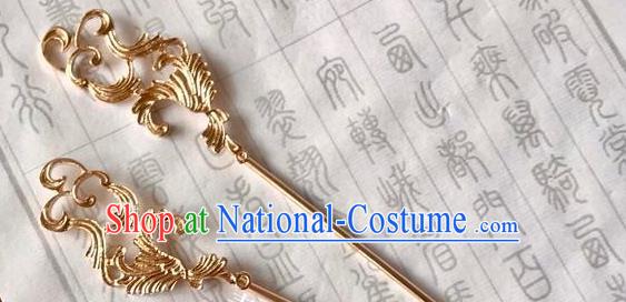 Handmade Chinese Tang Dynasty Court Queen Hair Clip Traditional Hair Accessories Ancient Golden Phoenix Hairpins for Women