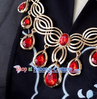 Top Grade Chinese Classical Ming Dynasty Jewelry Accessories Handmade Ancient Hanfu Red Crystal Necklace for Women