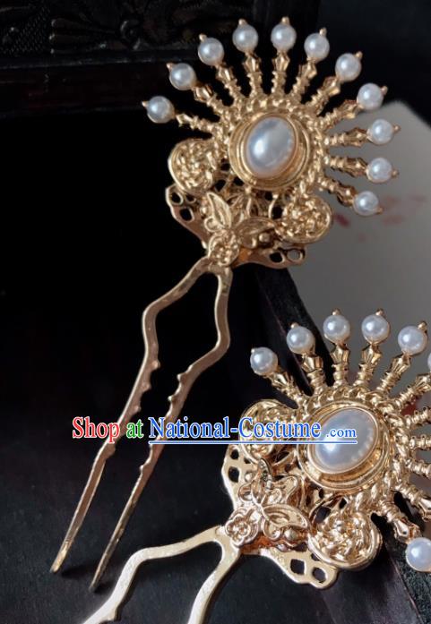 Handmade Chinese Ming Dynasty Noble Lady Hair Clip Traditional Hair Accessories Ancient Princess Golden Hairpins for Women