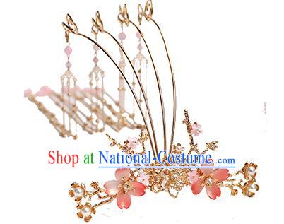 Chinese Classical Wedding Plum Blossom Hair Crown Traditional Bride Hair Accessories Handmade Hanfu Golden Tassel Phoenix Coronet