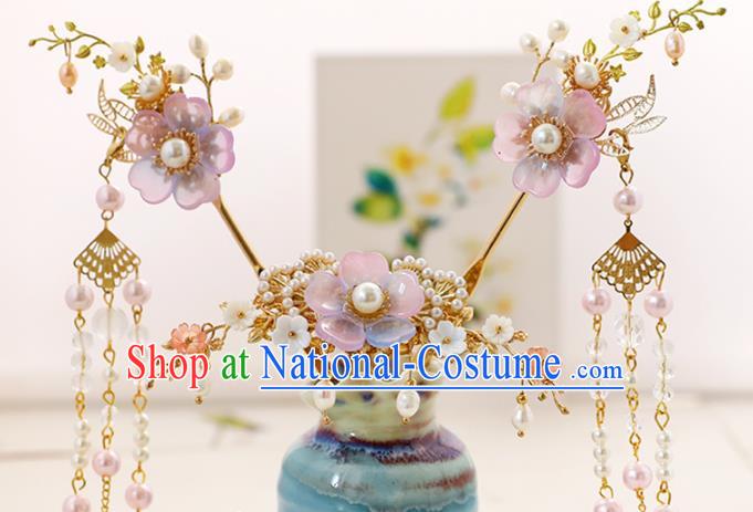 Chinese Classical Wedding Pine Hair Comb Traditional Bride Hair Accessories Handmade Hanfu Tassel Hairpins Complete Set