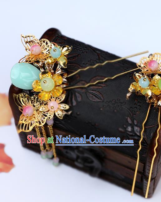 Chinese Classical Wedding Green Ring Hair Comb Traditional Bride Hair Accessories Handmade Hanfu Tassel Hairpins and Earrings Complete Set