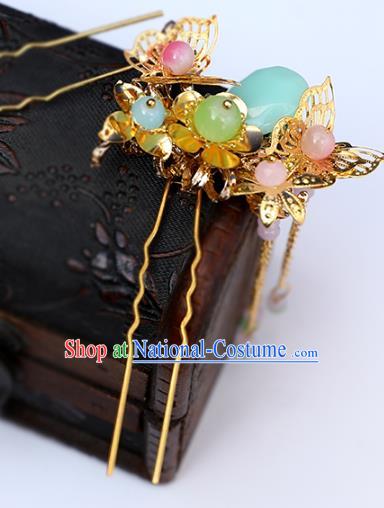 Chinese Classical Wedding Green Ring Hair Comb Traditional Bride Hair Accessories Handmade Hanfu Tassel Hairpins and Earrings Complete Set