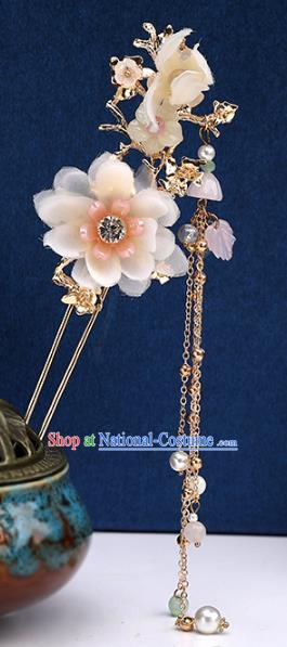 Chinese Classical Wedding Silk Flower Hair Comb Traditional Bride Hair Accessories Handmade Hanfu Tassel Hairpins and Earrings Complete Set