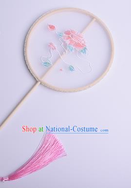 Handmade Chinese Traditional Dance Silk Fan Accessories Decoration Hanfu Embroidered Peony Palace Fan for Women