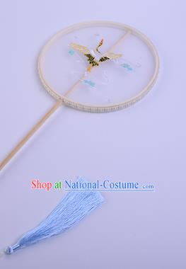 Handmade Chinese Traditional Dance Silk Fan Accessories Decoration Hanfu Embroidered Crane Palace Fan for Women