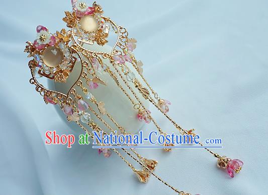 Handmade Chinese Classical Albite Hair Clip Traditional Hair Accessories Ancient Hanfu Golden Tassel Hairpins for Women