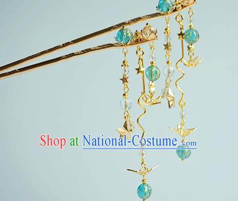 Handmade Chinese Golden Stars Tassel Hair Clip Traditional Hair Accessories Ancient Hanfu Classical Hairpins for Women