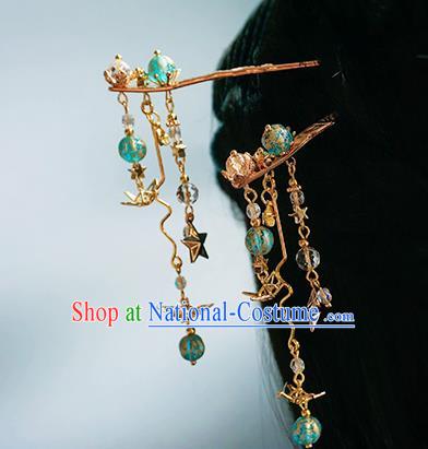 Handmade Chinese Golden Stars Tassel Hair Clip Traditional Hair Accessories Ancient Hanfu Classical Hairpins for Women