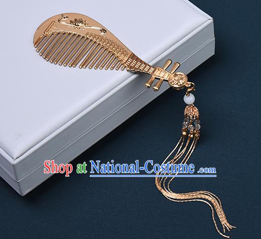 Chinese Traditional Hanfu Tassel Hair Comb Hair Accessories Handmade Tang Dynasty Golden Hairpins for Women