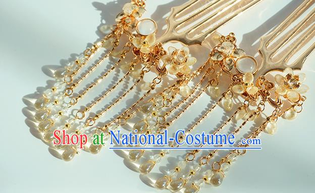 Chinese Classical Wedding Golden Hair Comb and Hair Clips Traditional Bride Hair Accessories Handmade Hanfu Hairpins Complete Set