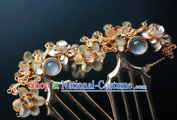 Chinese Classical Wedding Golden Hair Comb and Hair Clips Traditional Bride Hair Accessories Handmade Hanfu Hairpins Complete Set