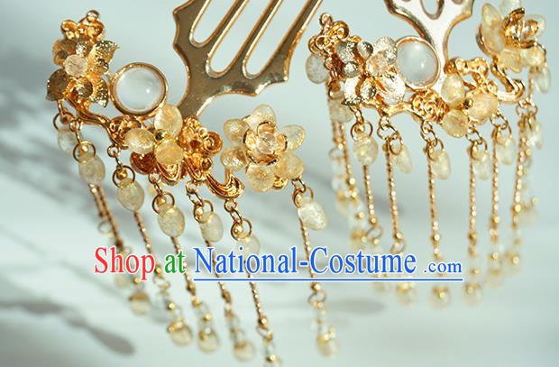 Chinese Classical Wedding Golden Hair Comb and Hair Clips Traditional Bride Hair Accessories Handmade Hanfu Hairpins Complete Set