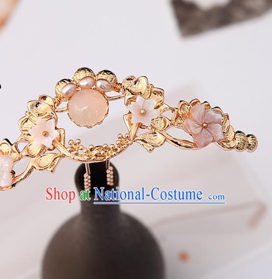 Handmade Chinese Classical Golden Lotus Hair Crown Traditional Hair Accessories Ancient Hanfu Pearls Hairpins for Women