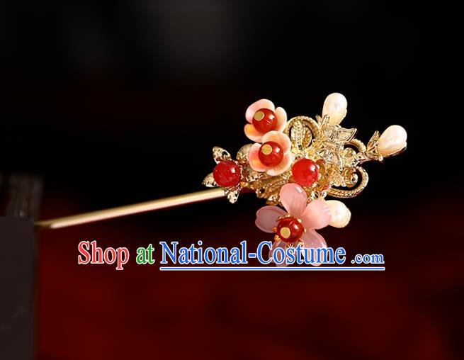 Handmade Chinese Classical Golden Hair Clip Traditional Hair Accessories Ancient Hanfu Red Beads Plum Hairpins for Women