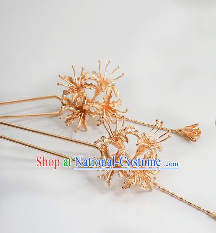 Handmade Chinese Golden Manjusaka Hair Clip Traditional Hair Accessories Ancient Hanfu Classical Tassel Hairpins for Women