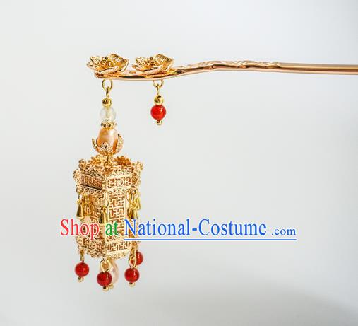 Handmade Chinese Golden Palace Lantern Hair Clip Traditional Hair Accessories Ancient Court Classical Hairpins for Women