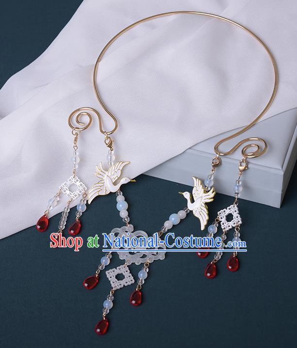 Chinese Handmade Birds Necklet Decoration Traditional Ming Dynasty Precious Stones Tassel Necklace Accessories for Women