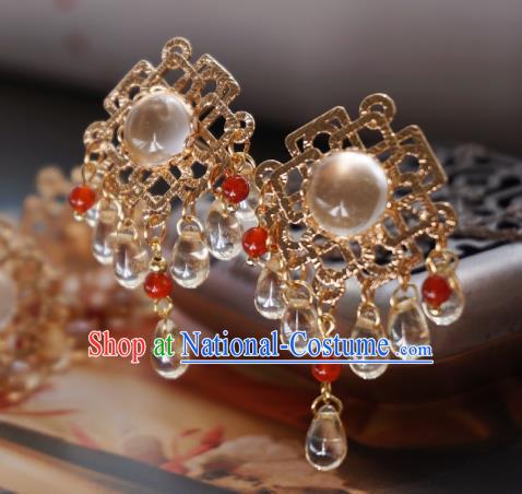 Handmade Chinese Crystal Hair Clip Traditional Hair Accessories Ancient Tang Dynasty Court Golden Hairpins for Women