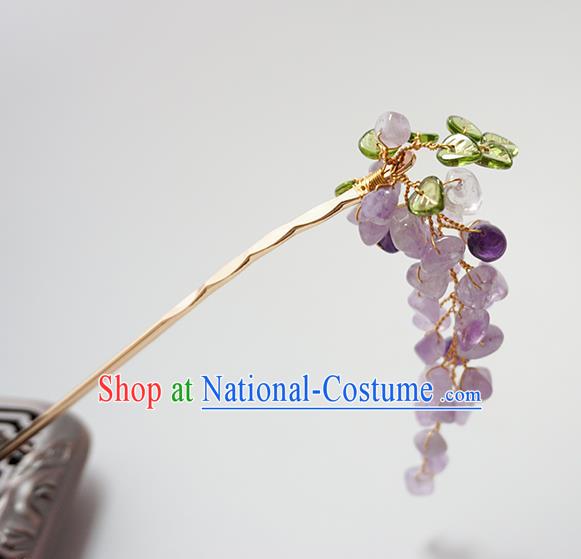 Handmade Chinese Hanfu Grape Hair Clip Traditional Hair Accessories Ancient Amethyst Tassel Hairpins for Women