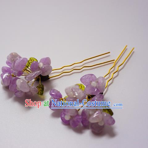 Handmade Chinese Hanfu Hair Clip Traditional Hair Accessories Ancient Amethyst Flowers Hairpins for Women