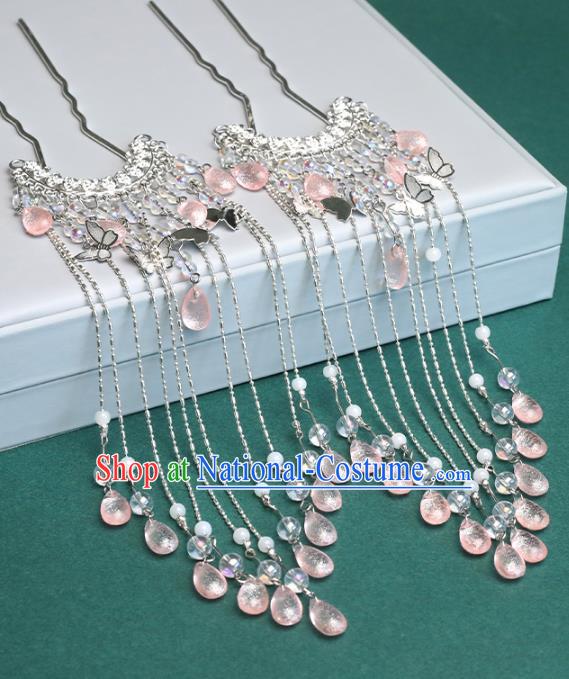 Chinese Traditional Hanfu Pink Beads Tassel Hair Clip Hair Accessories Handmade Song Dynasty Hairpins for Women