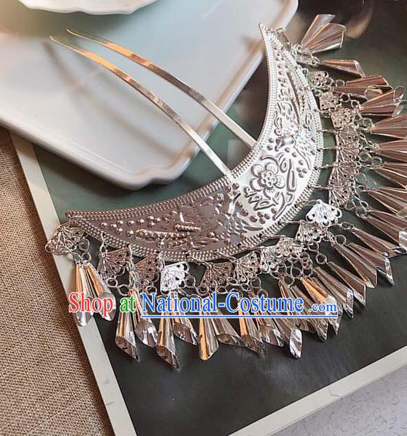 Handmade Chinese Miao Nationality Hair Clip Traditional Hair Accessories Ancient Princess Tassel Argent Hairpins for Women