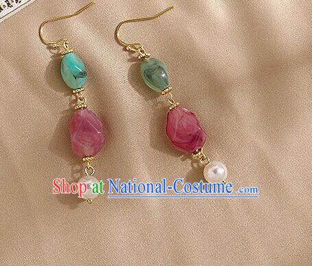 Chinese Handmade Hanfu Stone Earrings Traditional Ear Jewelry Accessories Classical Song Dynasty Eardrop for Women