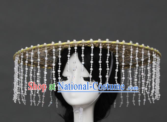 Chinese Traditional Ancient Hanfu Tassel Hat Headwear Handmade Ming Dynasty Female Swordsman Bamboo Hat for Women