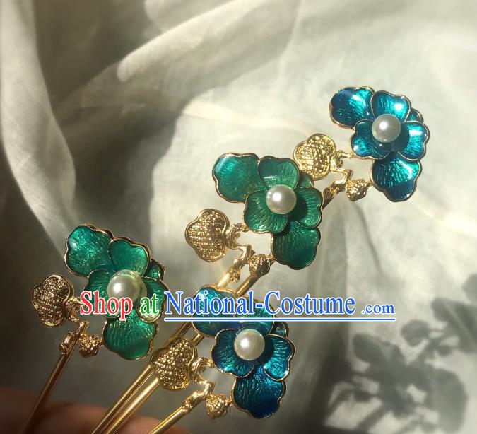 Handmade Chinese Qing Dynasty Blueing Hair Clip Traditional Hair Accessories Ancient Empress Golden Hairpins for Women